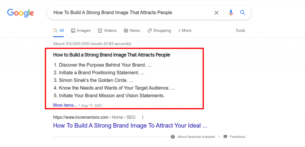 Listicle Featured Snippets