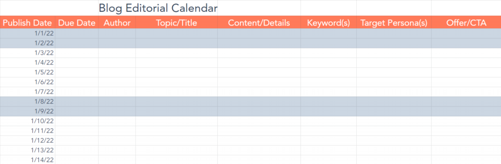 editorial calendar