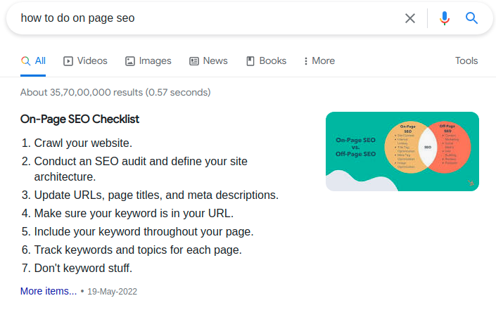 Featured Snippet Example-List Snippet