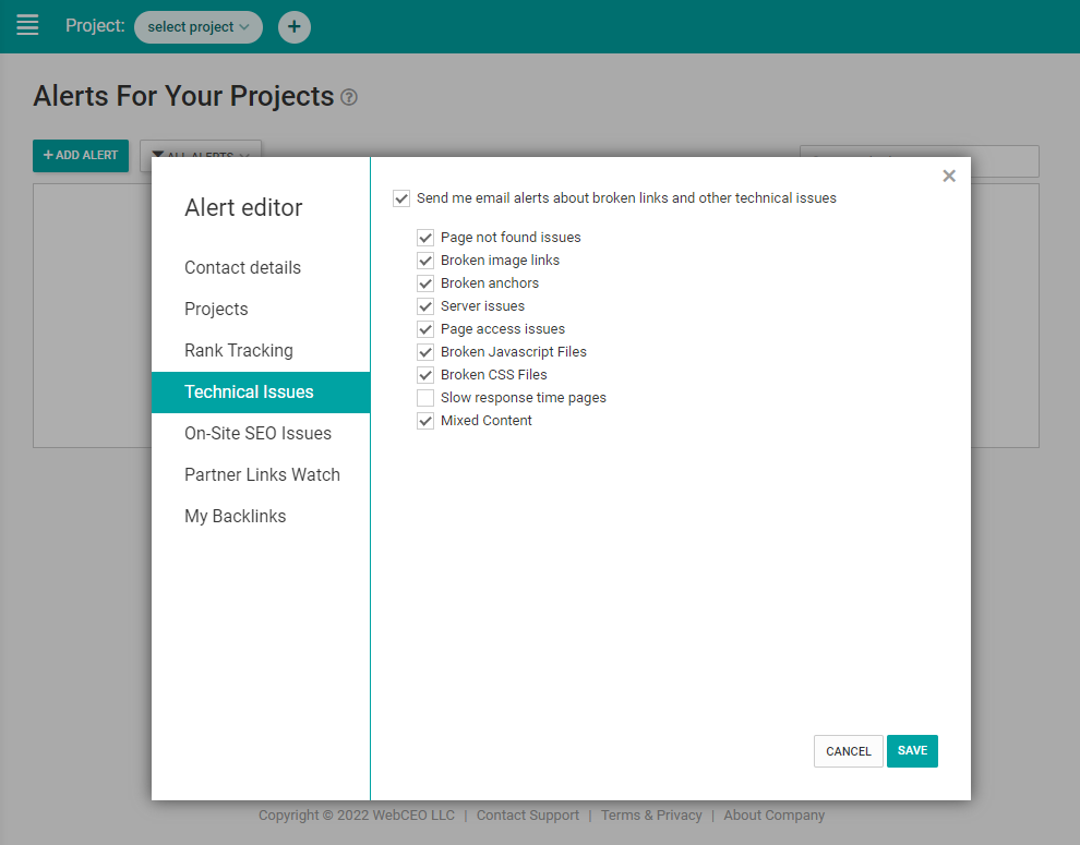 Implement Automation-WebCeo Tool- Set Alerts