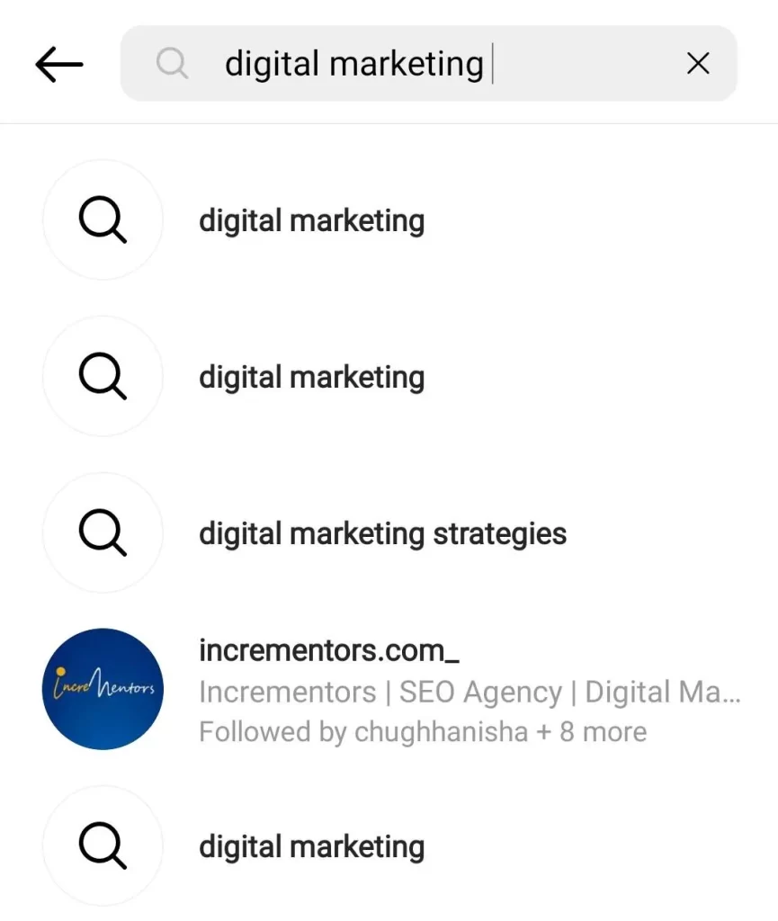 searching "digital marketing" on Instagram