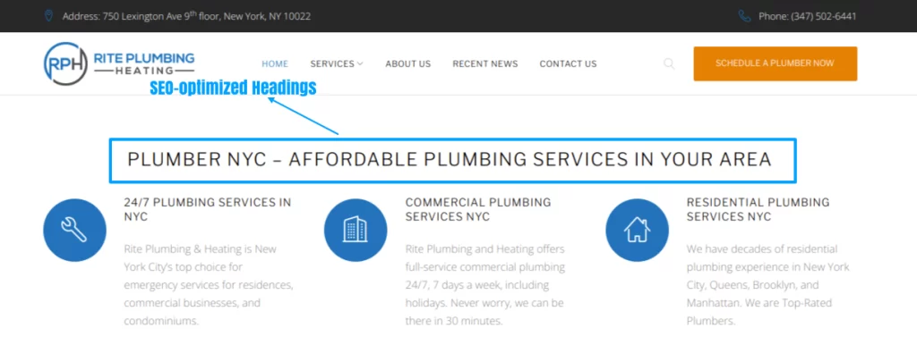 Importance of On Page SEO in plumbing website- improves search engine rankings