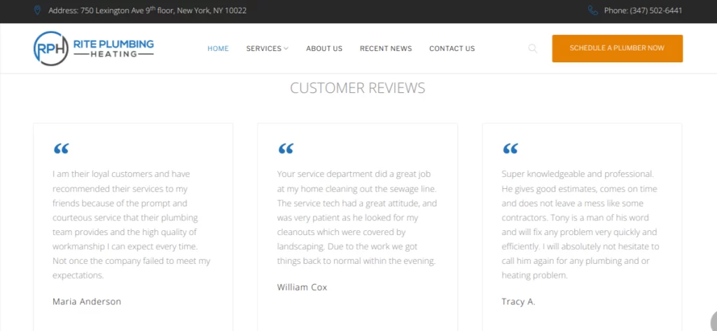 types of content used in a plumbing website