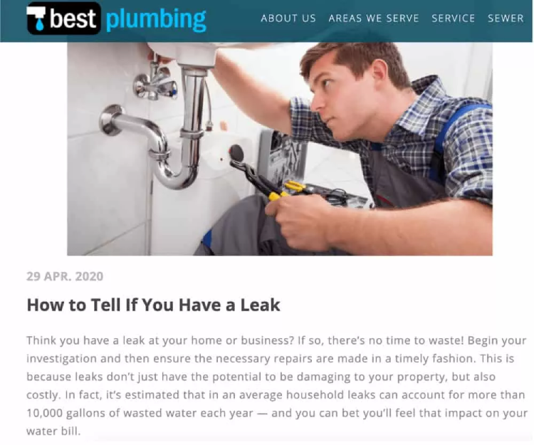 type of content can you use on a plumbing website
